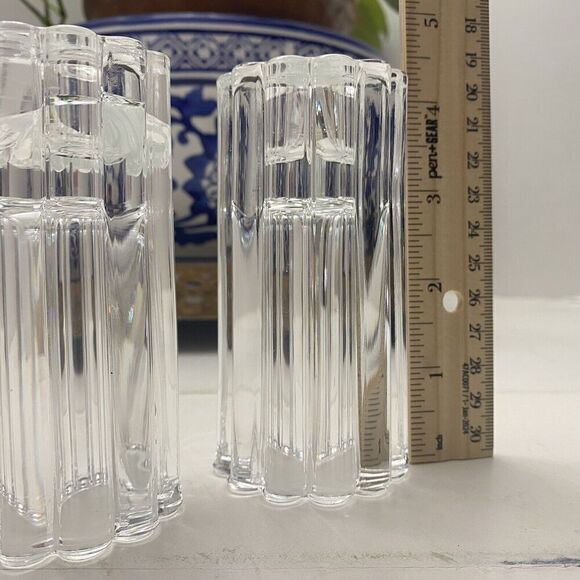 Vintage Pair Ribbed Crystal Glass 4.25" Taper Votive Reversible Candle Holders - Picture 3 of 6